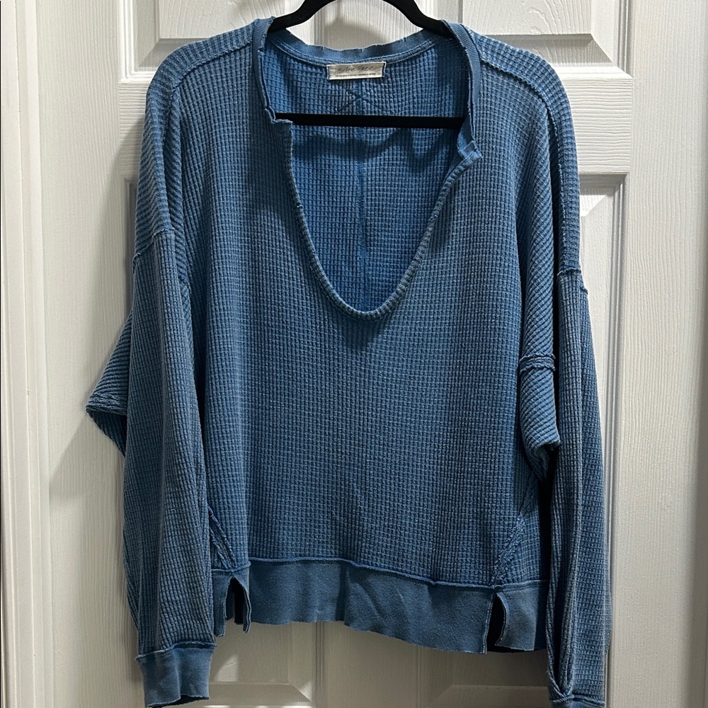 Free People Blue Waffle Knit Sweater